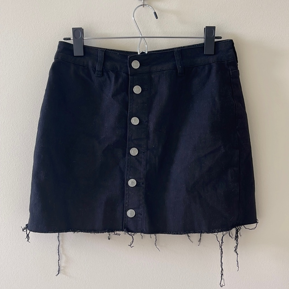 pacsun black denim button down skirt